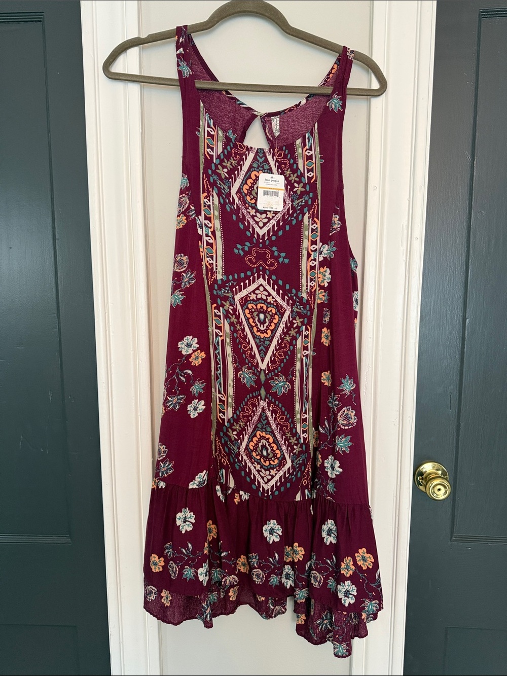 Free People Wine Floral Geo Print Racerback Mini Dress